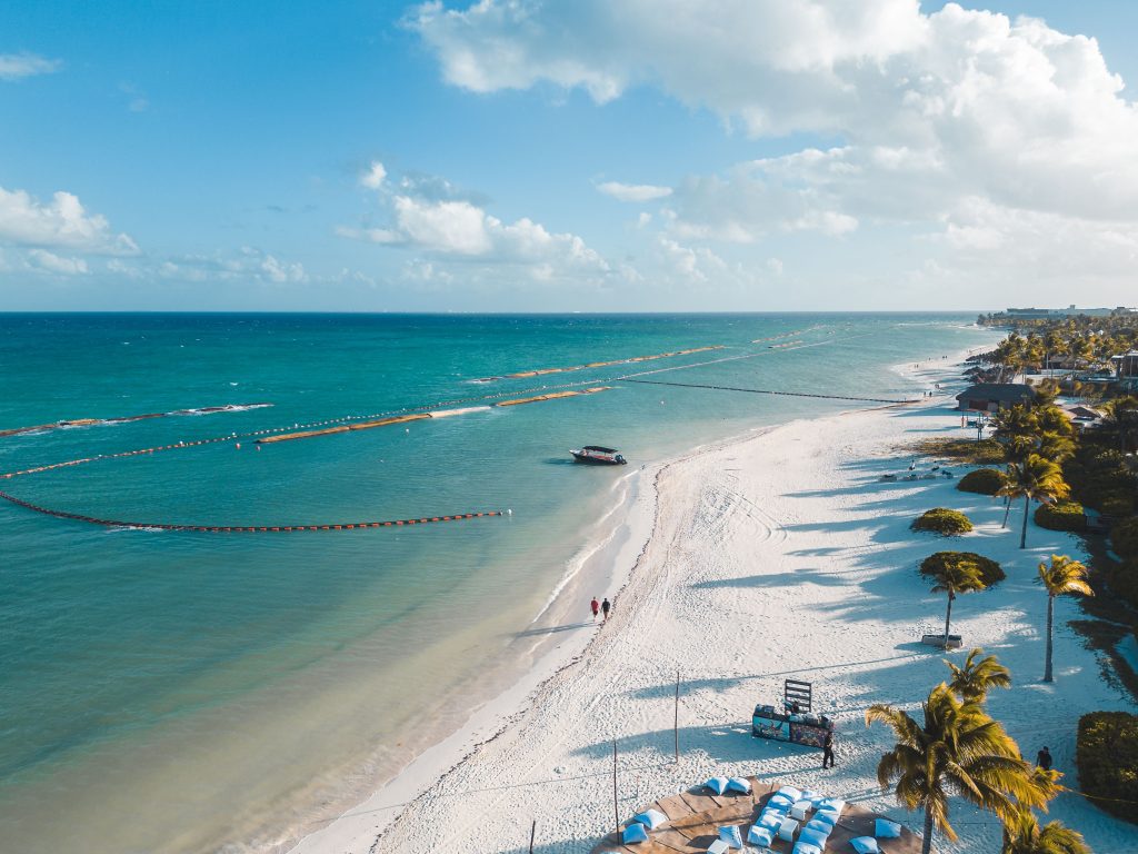 beautiful white sand beach and turquoise water in Riviera Maya Mexico