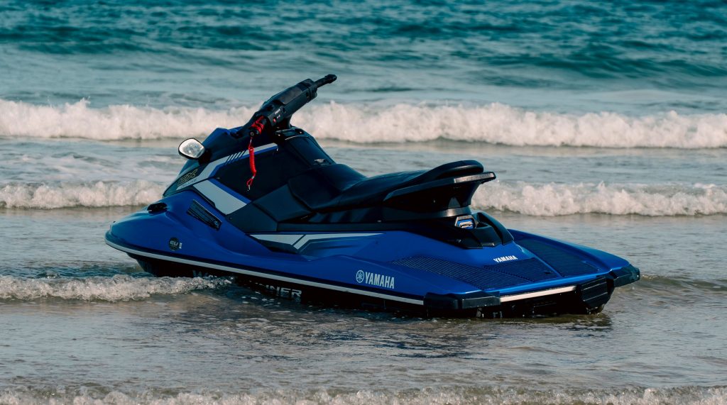 Close up of jet ski hull to check for scratches and damages