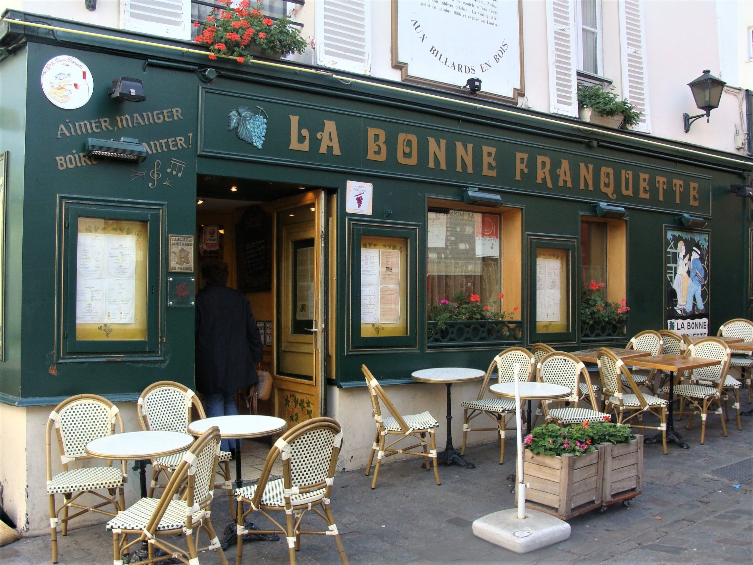 A classic Parisian bistro table setting in France.