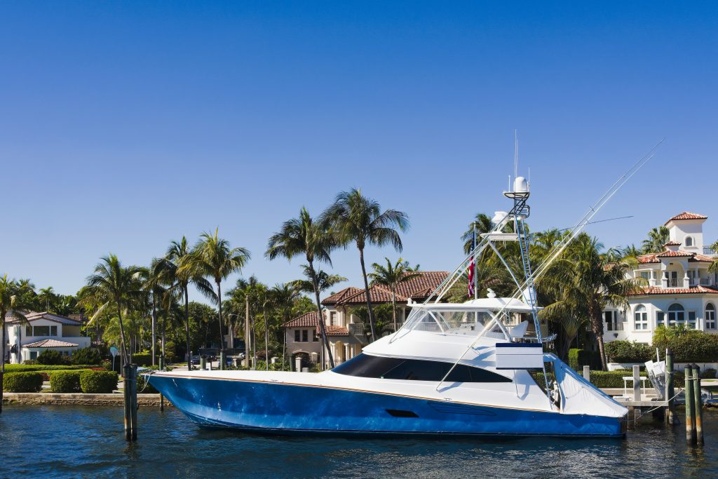 Scenic Miami coastal boat tour with the city skyline in the background