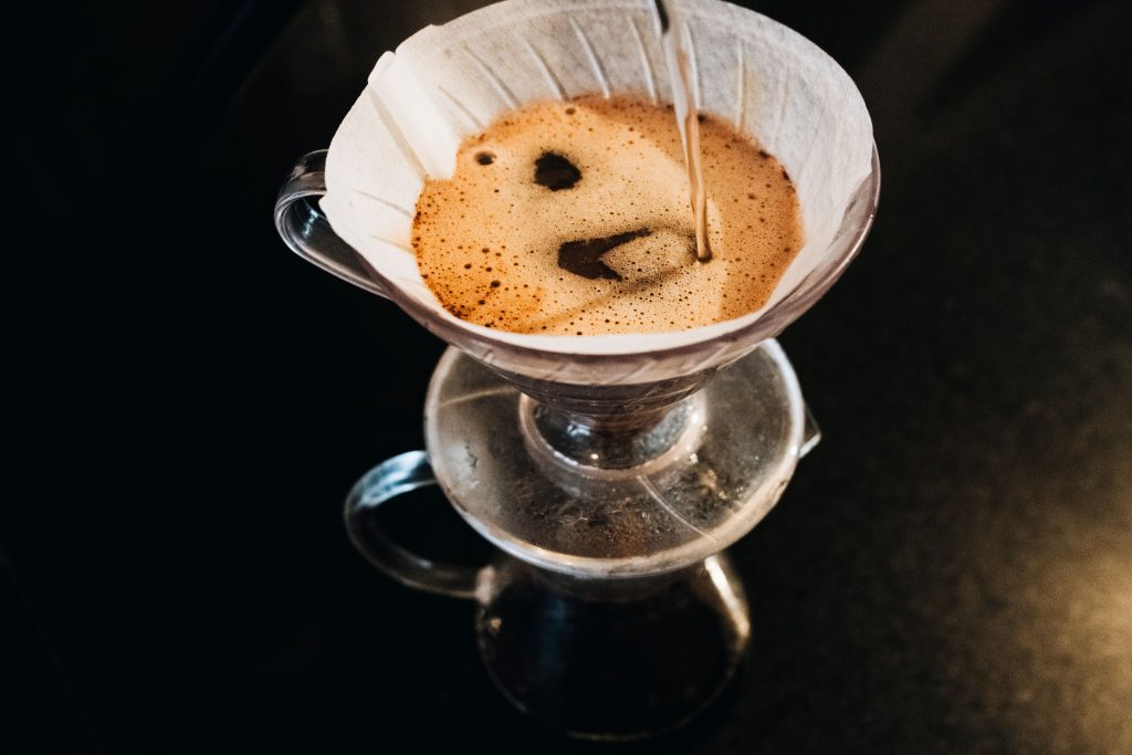 Brewing organic chemical free Swiss Water decaf coffee using a manual stainless steel pour over setup